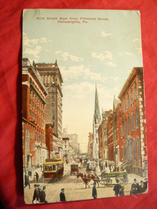 Ilustrata SUA inc.sec.XX -Arch Street East Philadelphia ,tramvai, circ. Craiova