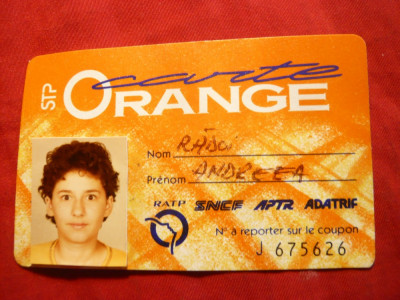 Legitimatie - Carte Orange veche - Card transport incusiv caile Ferate Franceze foto