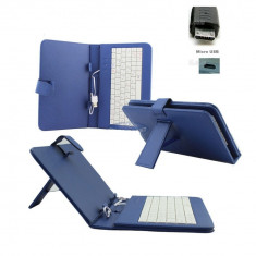 Husa tableta cu tastatura mufa MICRO USB reglabila 8 inch Albastru - COD 70 - foto