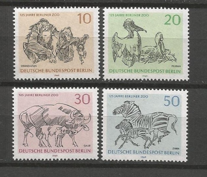 GERMANIA (BERLIN) 1969 &ndash; ANIMALE SI PASARI SALBATICE, serie nestampilata, B15