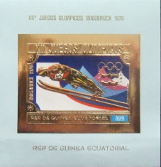 GUINEEA EQ. 1976 - OLIMPIADA INNSBRUCK 1 S/S, NEOBLIT CU FOITA AUR - GEQS 067 foto