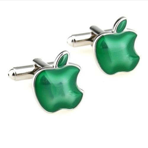 Butoni logo apple inox cu verde + cutie simpla cadou