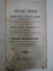 SCRISOAREA MOLDOVEI de DIMITRIE CANTEMIR, IASI , 1868 foto