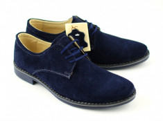 Pantofi bleumarin barbati casual - eleganti din piele naturala intoarsa foto