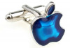 Butoni logo apple inox cu albastru + cutie simpla cadou