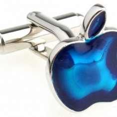 Butoni logo apple inox cu albastru + cutie simpla cadou