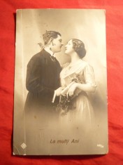 Ilustrata - Felicitare de Craciun - Scena Romantica 1915 foto