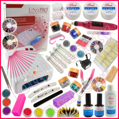 Set kit unghii false cu gel uv freza unghii lampa uv accesorii pile nail art foto