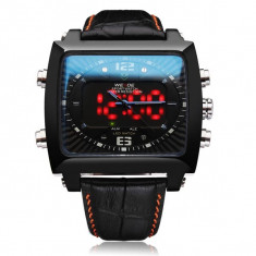 Ceas WEIDE WH2308 - Curea Piele , Dual Time, LED , Quartz , Cutie foto