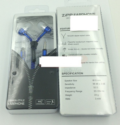 Handsfree stereo Zipper Style universal 3,5mm albastru foto