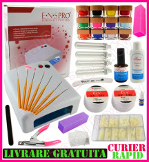 Kit Set unghii false gel uv 500 tipsuri lampa uv pensule manichiura accesorii foto