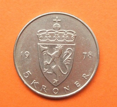 NORVEGIA 5 KRONER 1978 foto
