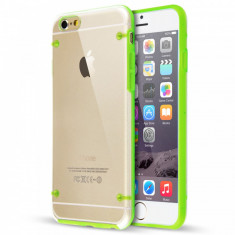 Husa silicon transparent cu margini verzi intarite Iphone 6 4,7" + folie