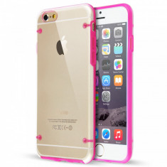 Husa silicon transparent cu margini roz intarite Iphone 6 4,7" + folie