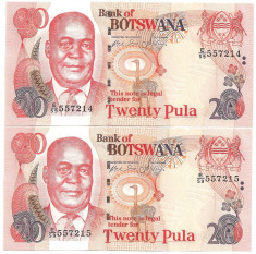 BOTSWANA 20 PULA 2002 AUNC - lot 2 buc. serii consecutive - pret per lot foto