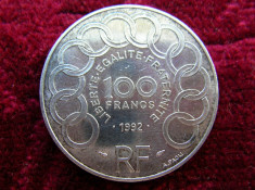 100 FRANCI 1992 FRANTA, ARGINT 15 gr. foto