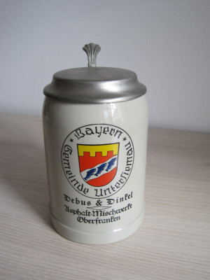 Halba de bere din ceramica 0,5 L cu capac , Bayern - Piesa de colectie ! foto