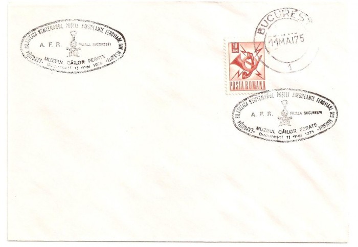 EXPOZITIA FILATELICA CENTENARUL POSTEI AMBULATE FEROVIARE - BUCURESTI- 1975