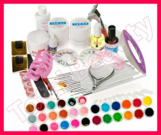 Kit set unghii false cu 30 geluri colorate UV tipsuri gel UV constructie pensule foto