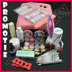 Kit unghii false cu lampa UV geluri UV accesorii pensule manichiura nail-art foto