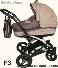 Carucior 3 in 1 Charm F3 (Cappucino cu Maro Jeans) Kerttu foto