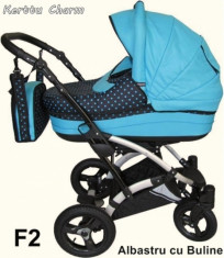 Carucior 3 in 1 Charm F2 (Albastru cu Buline) Kerttu foto