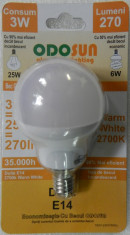 Bec cu led E14 3W ceramic 2700K lumina calda Odosun G45 270LM echivalent 25W foto