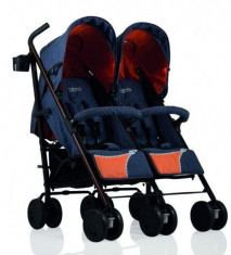 Carucior pentru gemeni Zipper Duo Bleumarin cu Portocaliu Kiddo foto