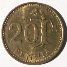 G5. FINLANDA 20 PENNIA 1981, 4.50 g., Aluminum-Bronze, 22.5 mm XF **