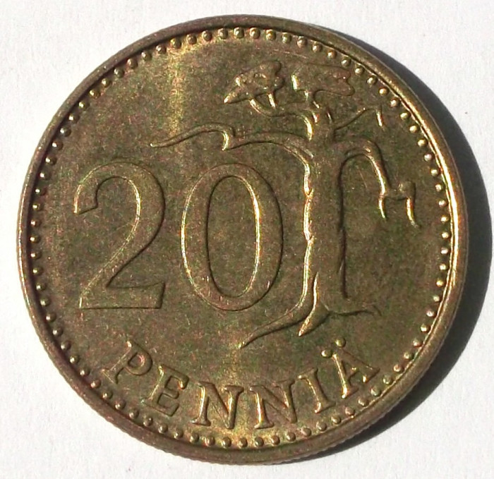 G5. FINLANDA 20 PENNIA 1981, 4.50 g., Aluminum-Bronze, 22.5 mm XF **