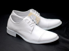 Pantofi eleganti barbatesti din piele naturala cu siret (Alb) foto