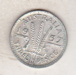 bnk mnd Australia 3 pence 1957 argint foto