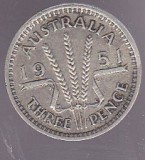 bnk mnd Australia 3 pence 1951 argint