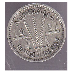 bnk mnd Australia 3 pence 1951 argint