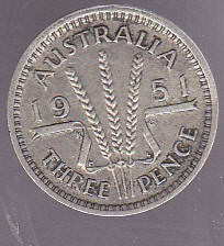 bnk mnd Australia 3 pence 1951 argint foto