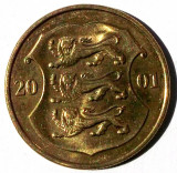 G5. ESTONIA 1 KROON COROANA 2001, 5 g, Al-Bronze, 23.5 mm XF **, Europa