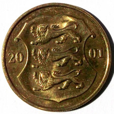 G5. ESTONIA 1 KROON COROANA 2001, 5 g, Al-Bronze, 23.5 mm XF **