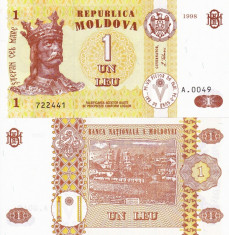 MOLDOVA 1 leu 1998 UNC!!! foto