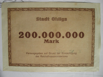 200 Millionen mark 1923 Germania, notgeld Ohligs, 200 milioane marci stampila foto