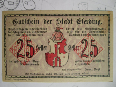25 heller 1919 Austria notgeld Eferding foto
