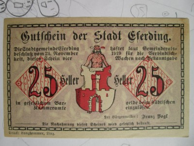 25 heller 1919 Austria notgeld Eferding foto