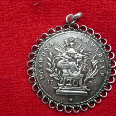 MEDALION argint VECHI din moneda AUSTRO UNGARA 20 KREUZER Patina MINUNATA rar