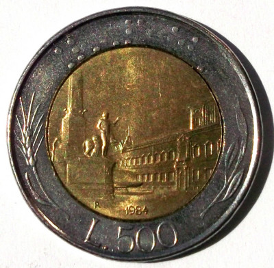 G5. ITALIA 500 LIRE 1984 BIMETAL, 6.80 g., 25.8 mm XF ** foto