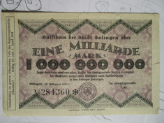 1 eine milliarde mark 1923 Germania , notgeld Solingen , 1 miliard marci foto