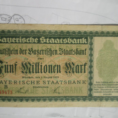 5 milioane marci 1923 notgeld Germania Bayerische bank, 5 millionen mark Bavaria