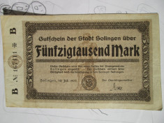 50000 mark 1923 Germania , notgeld Solingen , marci germane foto