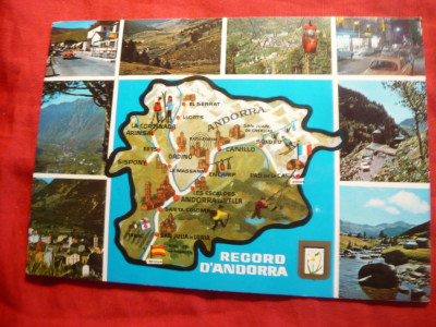 Ilustrata - Harta Andorra circulat cu timbre Andorra Franceza ,cu stamp. pescuit foto