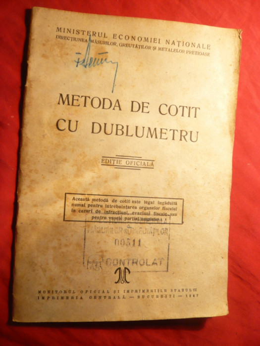 Directiunea Masuri ,Greutati - Metoda de cotit cu dublu metru - 1947