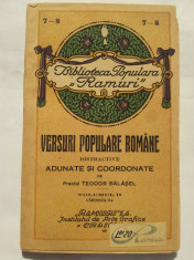 VERSURI POPULARE ROMANE DISTRACTIVE/PREOT TEODOR BALASEL, VOLUMUL II/ANII 1930 foto