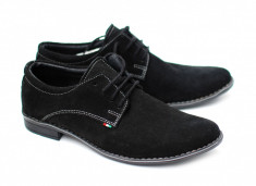 Pantofi negri barbati casual &amp;amp; eleganti din piele naturala intoarsa &amp;amp; Made in RO foto
